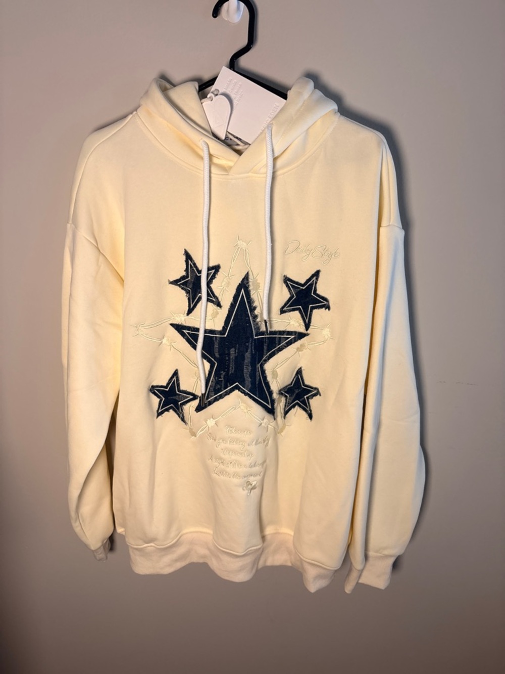 Aelfric Eden Cream Hoodie with Navy Star Appliqué